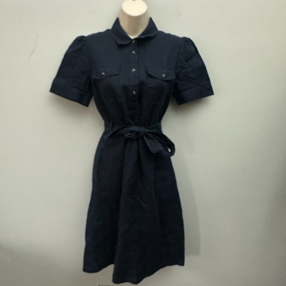 Caroll Shirt Dress Womems 36 US XS Blue Linen Belted Minimalist Quiet Luxury